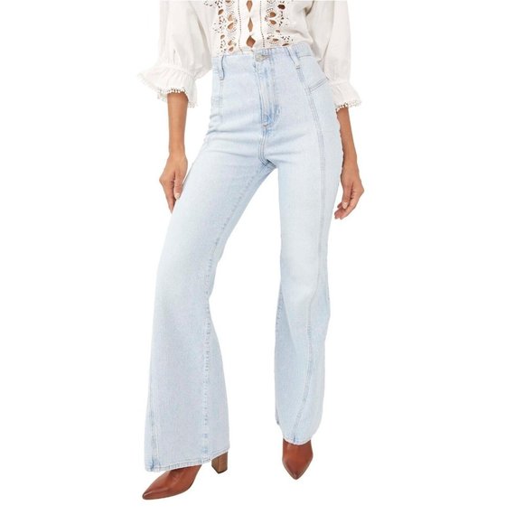 Free People Denim - FREE PEOPLE Womens Size 24 Florence Light Blue Indigo Flare High Rise Jeans NEW